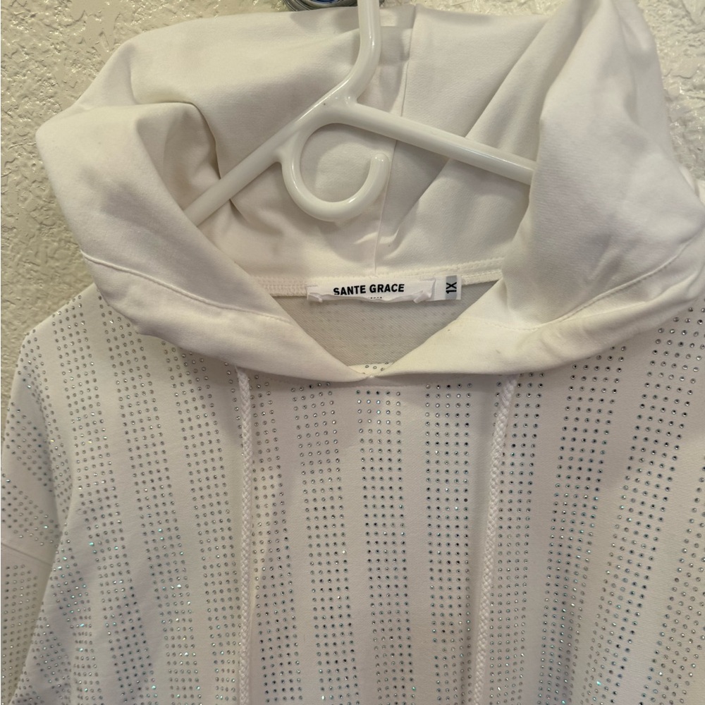 Jogger Sweat Pants & Hoodie Glam Curvy Luxury Plus Size White Party Rhinestone